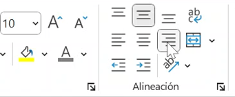 alineación de contenido en celdas de Excel