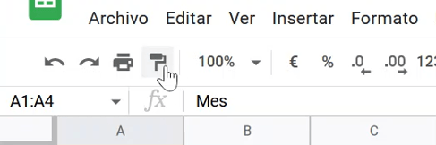 copiar formato en google sheets