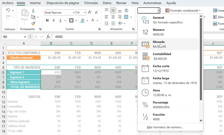 aplicar estilos de formato de celda