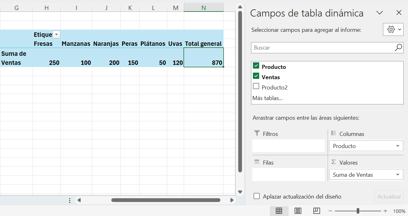 Tabla dinámica en Excel con columnas