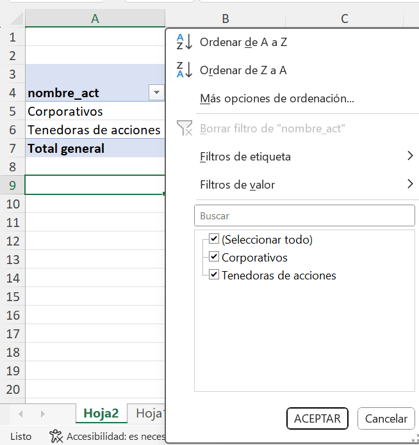 Filtros en tabla dinámica de Excel
