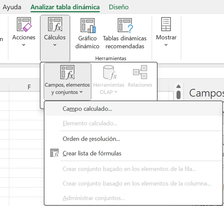 Crear campo calculado en tabla dinámica de Excel