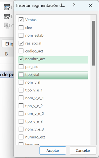 Segmentos en tabla dinámica de Excel