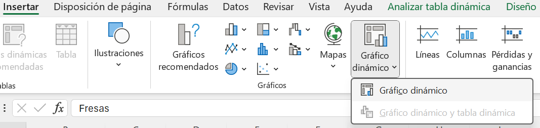 Insertar gráfico dinámico en Excel