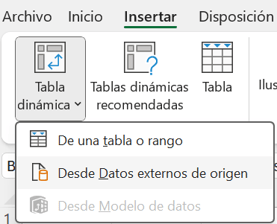 Crear tabla dinámica desde datos externos en Excel