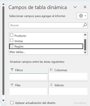 Área de filtro en tabla dinámica de Excel