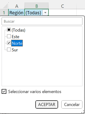 Seleccionar filtro en tabla dinámica de Excel