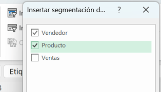 Elegir campos para segmentación de datos en Excel