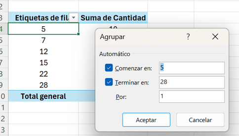 Opciones para agrupar fechas en tabla dinámica