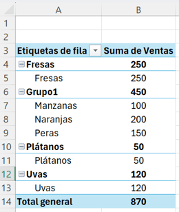 Menú contextual para agrupar texto en tablas dinámicas