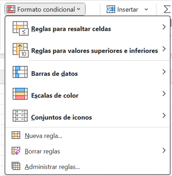 Opciones de formato condicional en Excel