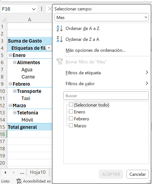 Filtrar en tabla dinámica