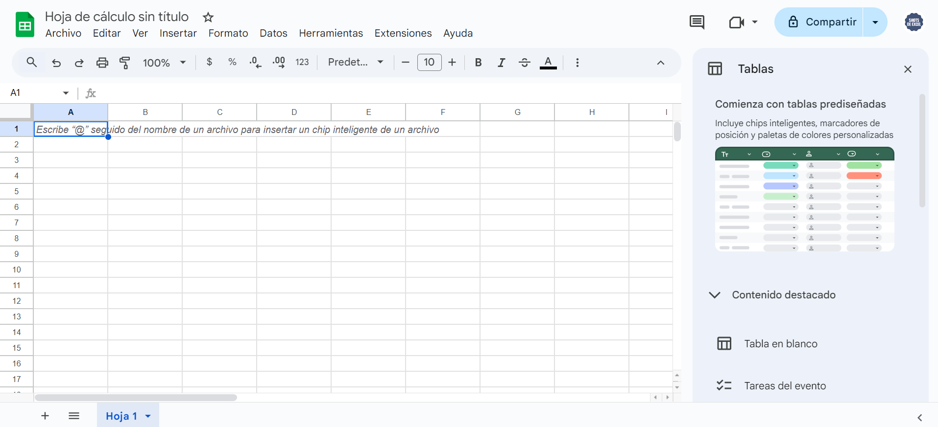 Crear hoja de cálculo en Google Sheets