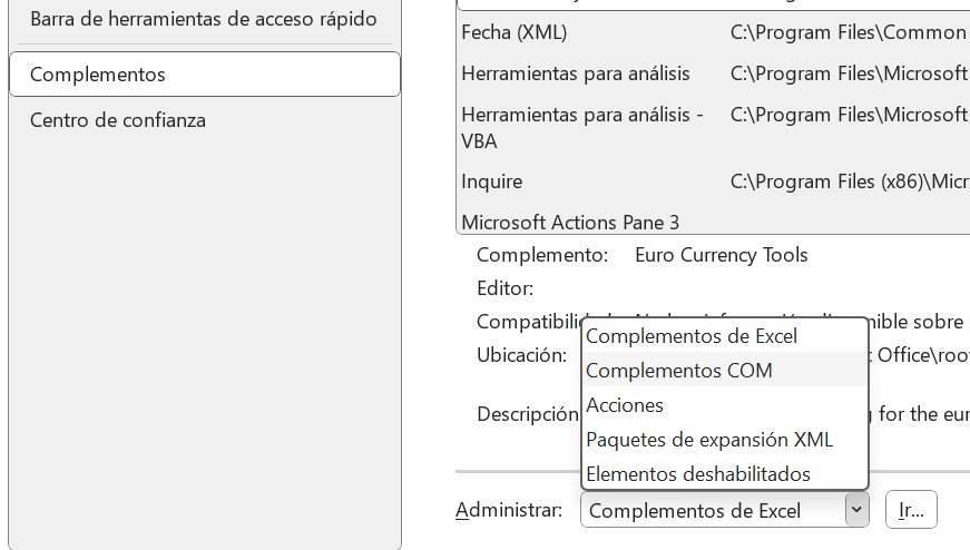 Complementos COM Excel