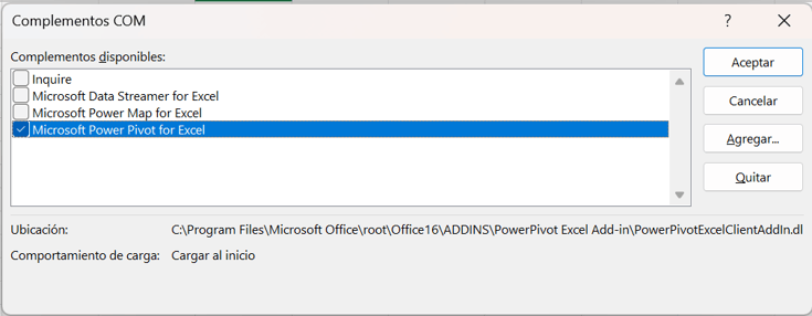 Habilitar Power Pivot en Excel