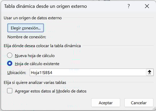 conexión de datos Power Pivot