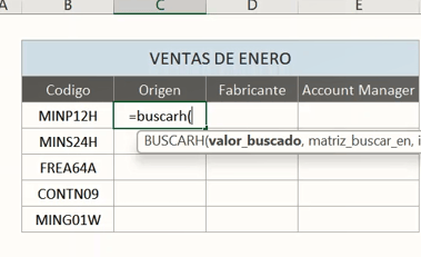 fórmula buscarh en Excel