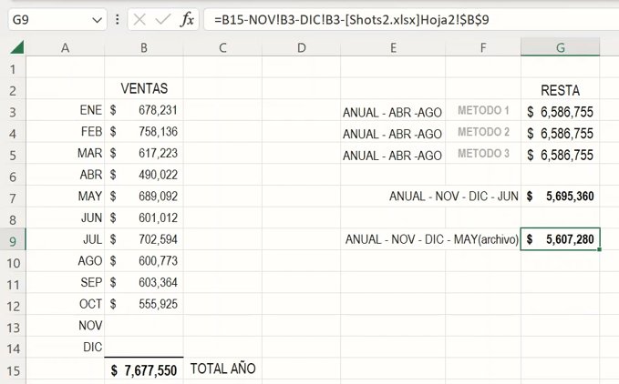 restar desde otro archivo en Excel