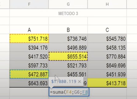 Suma de celdas separadas en Google Sheets: Uso de punto y coma