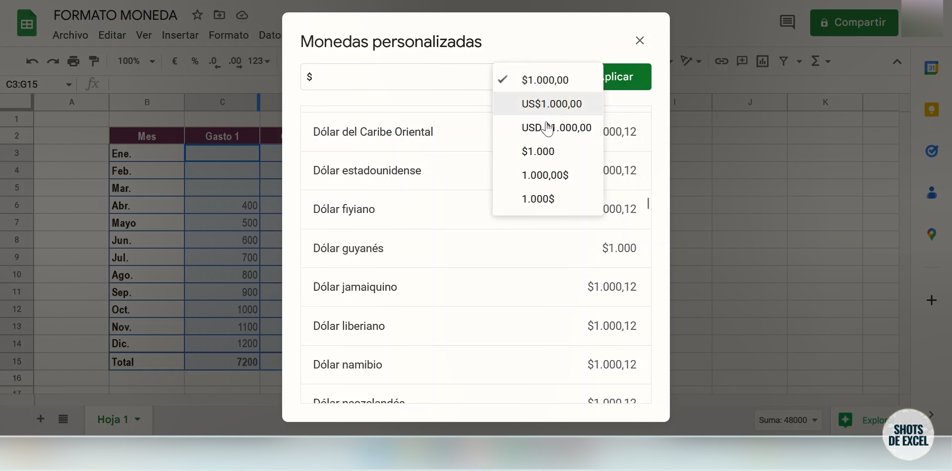 formato moneda en google sheets v4
