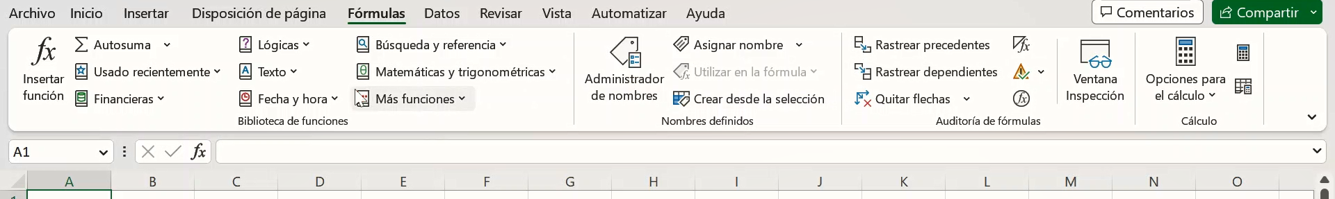 Menu formulas de Excel